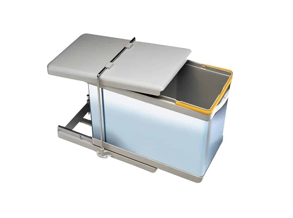 Κάδος Απορριμμάτων Κουζίνας INOX/Πλαστικό Συρόμενος Διπλός, κατασκευασμένος από inox και πλαστικό και αφαιρούμενο εσωτερικό κάδο.