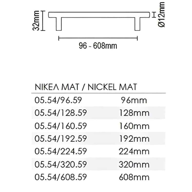 Λαβή Επίπλου Νίκελ-Ματ 05.54 Φ12mm (Σε 6 διαστασεις)